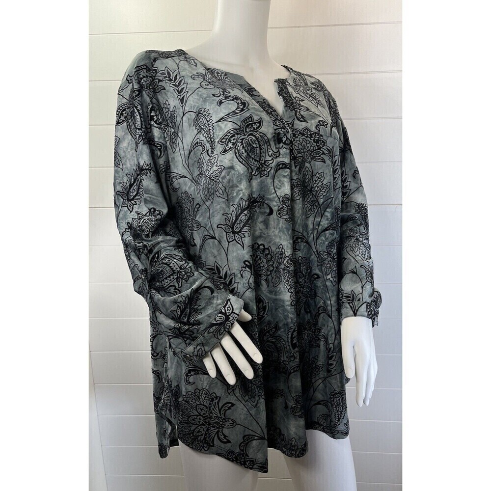 Burnout Velvet Blouse Gray/Black Sz XL Paisley Whimsygoth Fairy Grunge Witchy - Picture 9 of 12